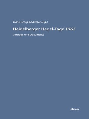 cover image of Heidelberger Hegel-Tage 1962